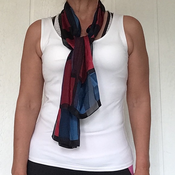 ACCESSORY STREET WINDOWPANE MULTI COLORED SILK NECK OR HAIR SCARF - Picture 3 of 10